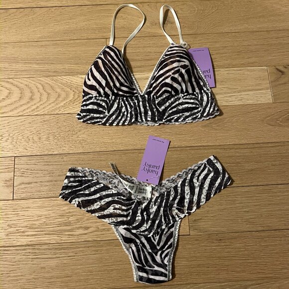 NWT Hank Panky Signature Lace Set Zebra Print Size Small - Picture 1 of 4